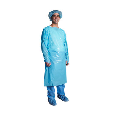 Chirurgische Schorten Blauwe Plastic Geduldige CPE Toga's voor éénmalig gebruik met Lange Kokers